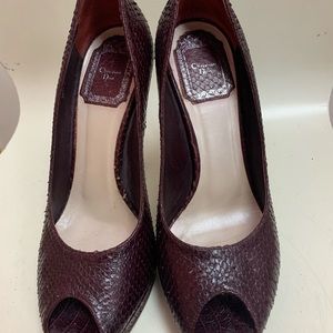 Dior Maroon Crocodile Peep Toe Heels